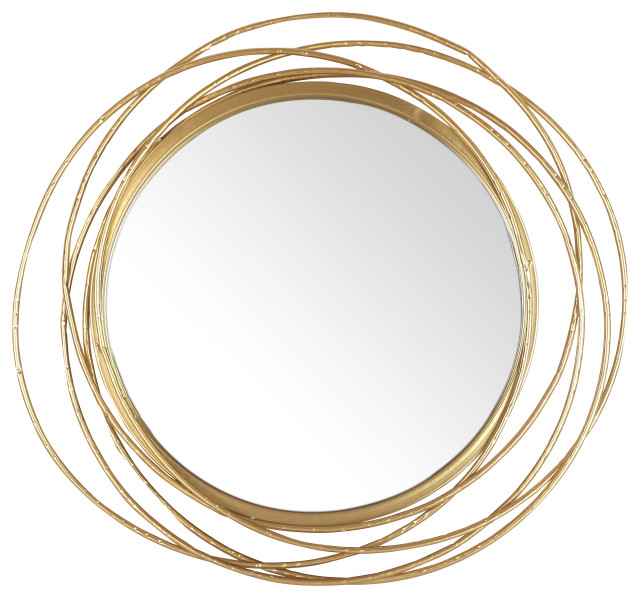 27.5" DIA Round Wall Mirror Gold Modern Metal Circle Wire Rings Wall