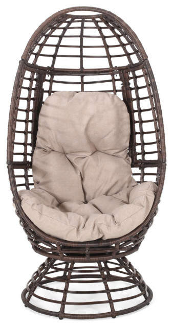 Rafael Outdoor Wicker Swivel Egg Chair With Cushion