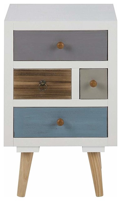 Modern Bedside Table With Pine Legs and Multicoloured Drawers, 11 Drawers