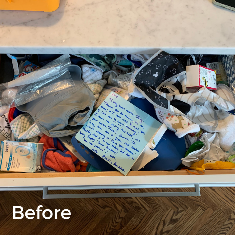 Disorganized Kitchen Drawer Before Organizing