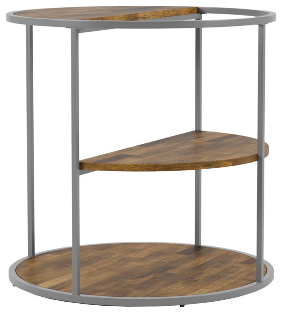 Contemporary End Table, Metal Frame With Scalloped Walnut Wooden ...