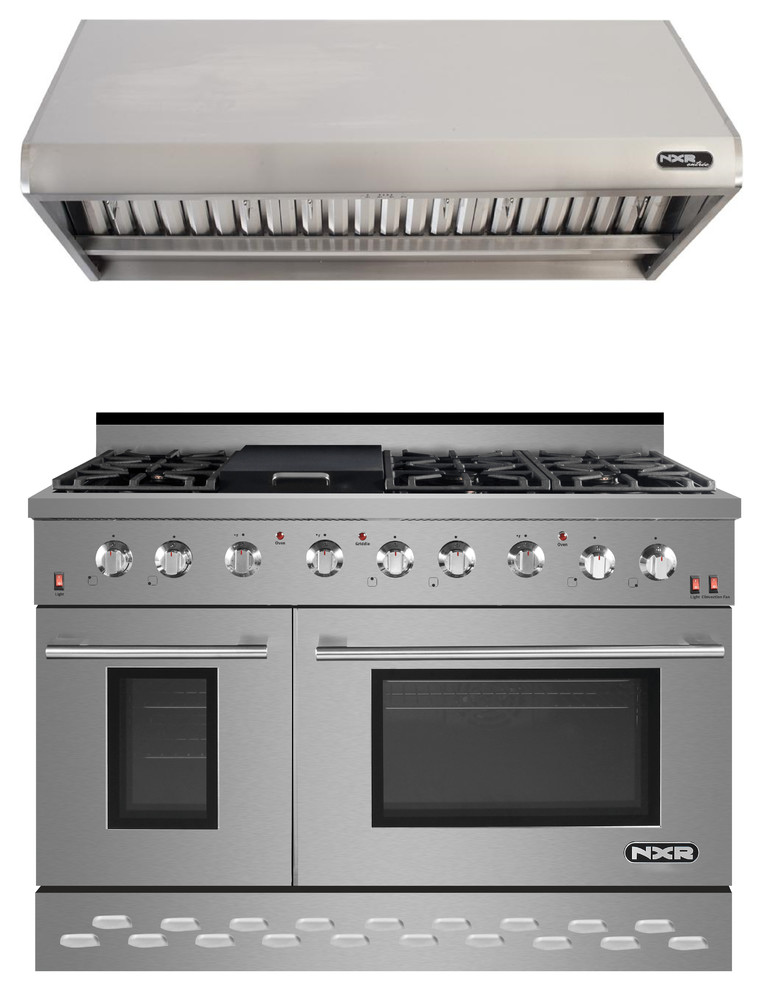 NXR 48" Pro Style Gas Range with Under Range Hood Bundle, SC4811 RH4801 Contemporary