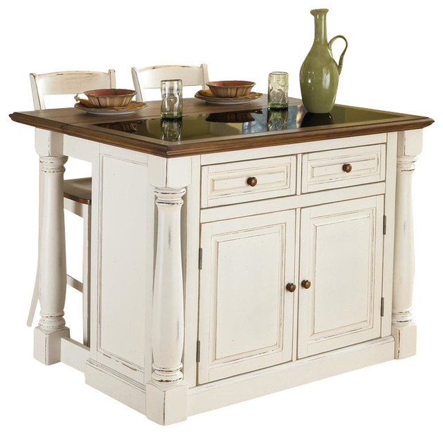 Homestyles Monarch Wood Kitchen Island Set in Off White French