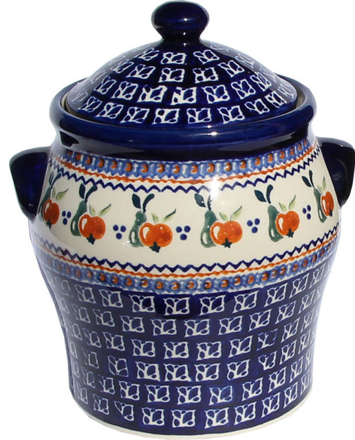 Polish Pottery Large Canister Pattern Number Du71 Farmhouse Polish Pottery Large Canister Pattern Number Du71