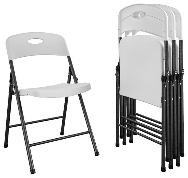 COSCO Solid Resin Indoor/Outdoor Double Braced Folding Chair in White (4Pack) Outdoor Folding