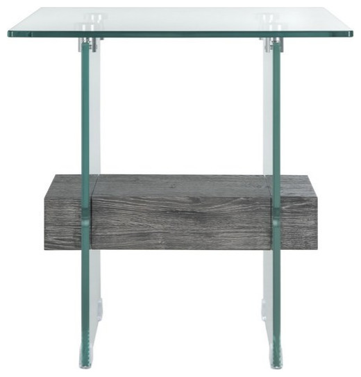 Leya Accent Table, Glass/Black Oak Shelf