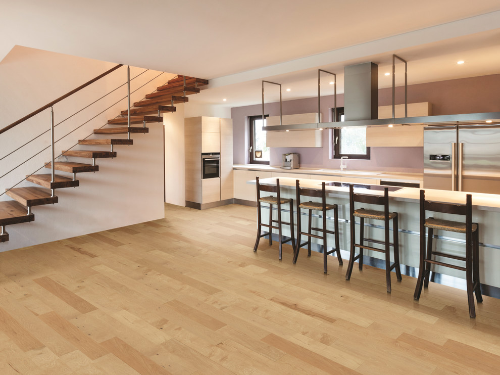 Contemporary Kitchen With Natural Hickory Floors Contemporary