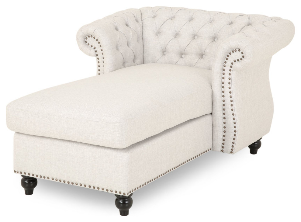Classic Chaise Lounge, Padded Seat With Tufted Back & Arms Traditional Indoor Chaise Lounge