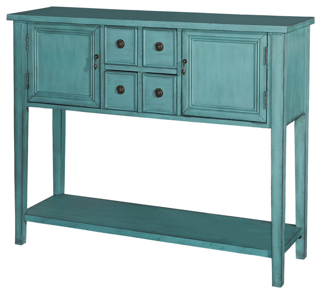 Powell Furniture Duplin Rectangular Console Table In Distressed Blue Powell Furniture Duplin Rectangular Console Table In Distressed Blue