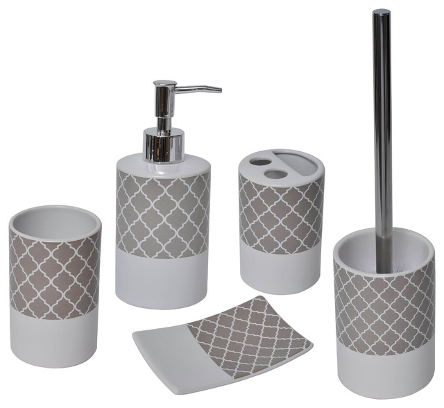 Escal Collection Bathroom Accessories Set Taupe 5 Pieces