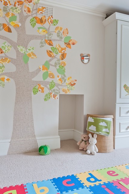Retro wallpaper, repurposed eclectic-nursery