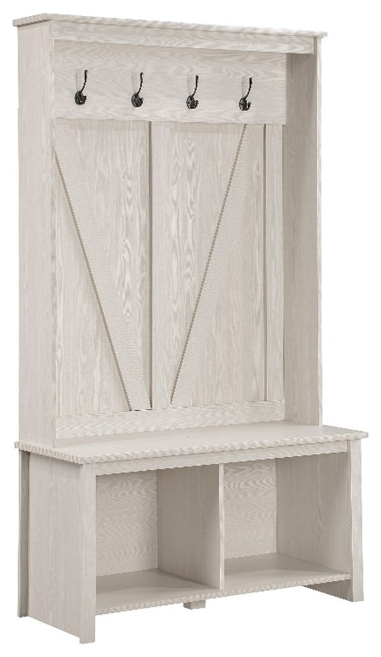 Garner Hall Tree with Bench and Storage in Engineered Wood Off White ...