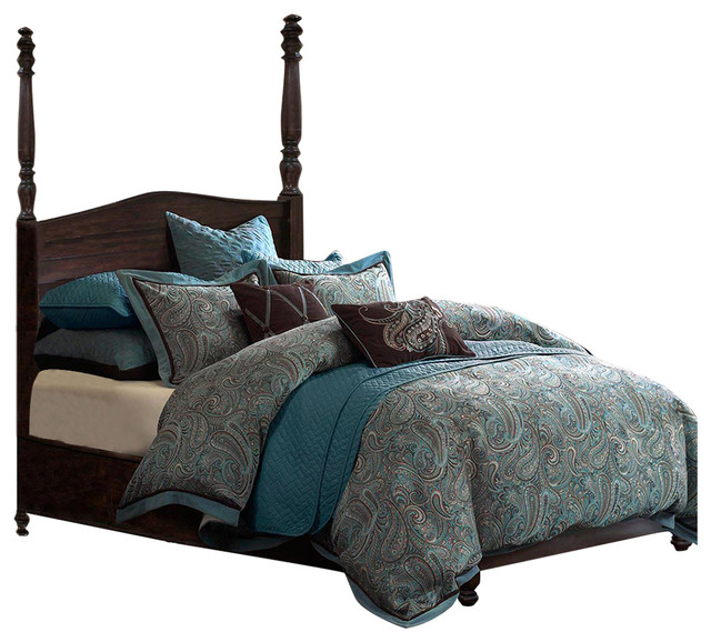 JLA Hampton Hill Lauren Polyester and Rayon Comforter Set, Blue, Queen