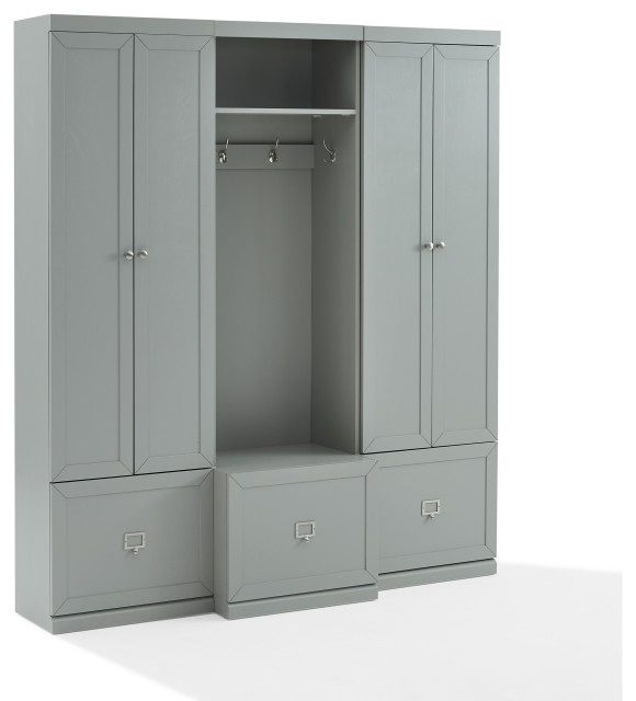 Harper 3Pc Entryway Set Gray Hall Tree and 2 Pantry Closets