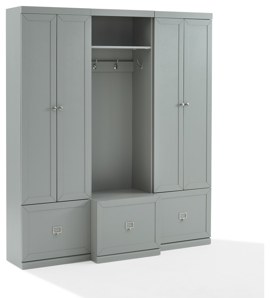 Harper 3Pc Entryway Set Gray Hall Tree and 2 Pantry Closets