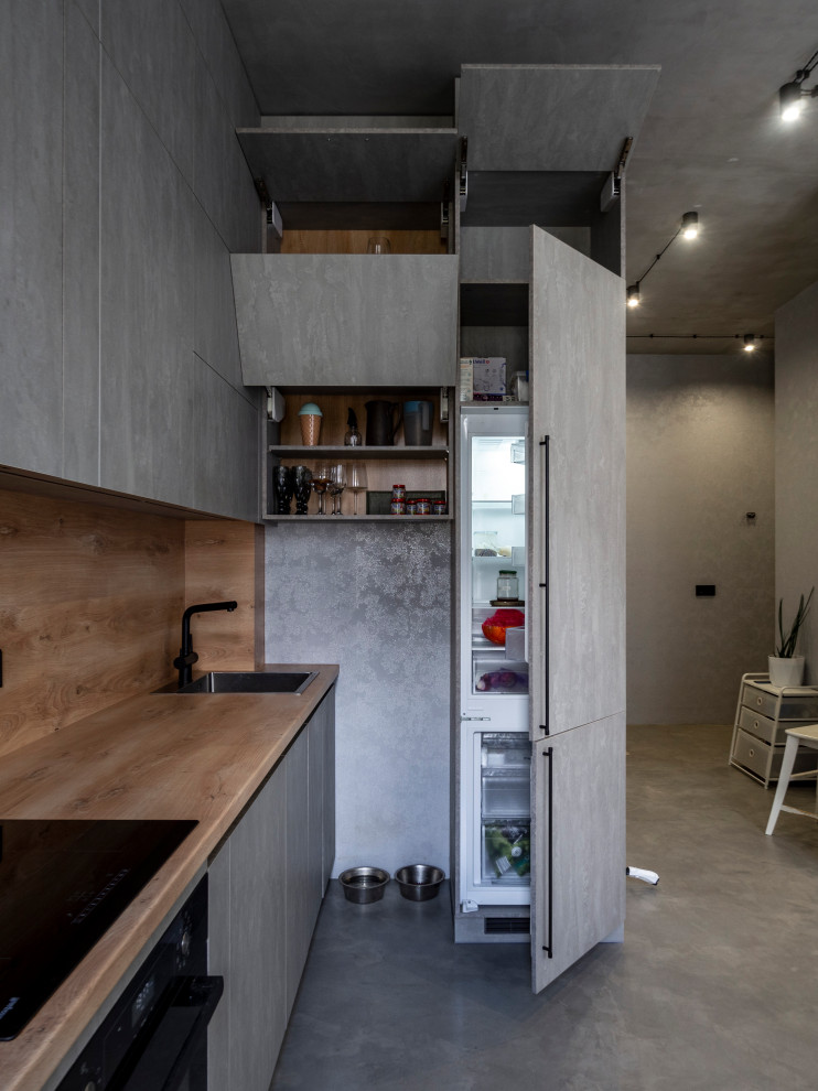 Элегантная минималистичная кухня в сером цвете