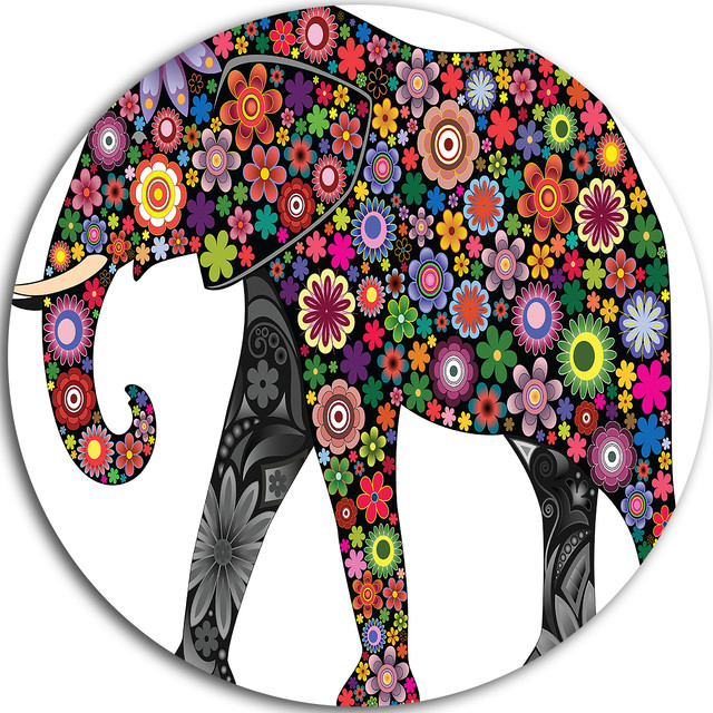 Cheerful Elephant, Animal Digital Art Round Wall Art, 11"