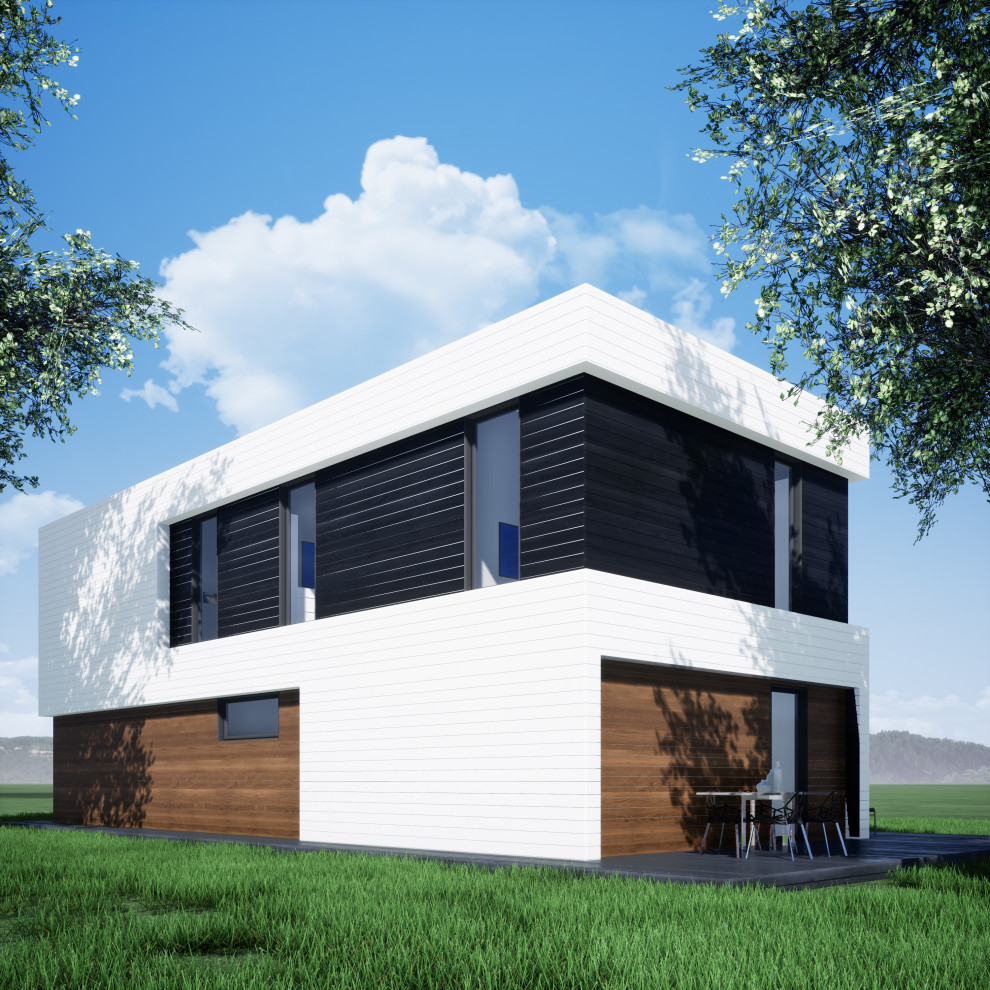 Современный каркасный дом с плоской кровлей, 150 м.кв.