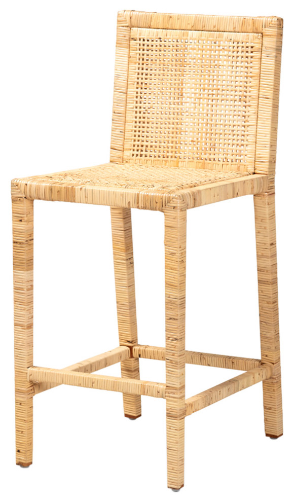 Rimsha California Coastal Rattan Counter Stool Tropical Bar Stools