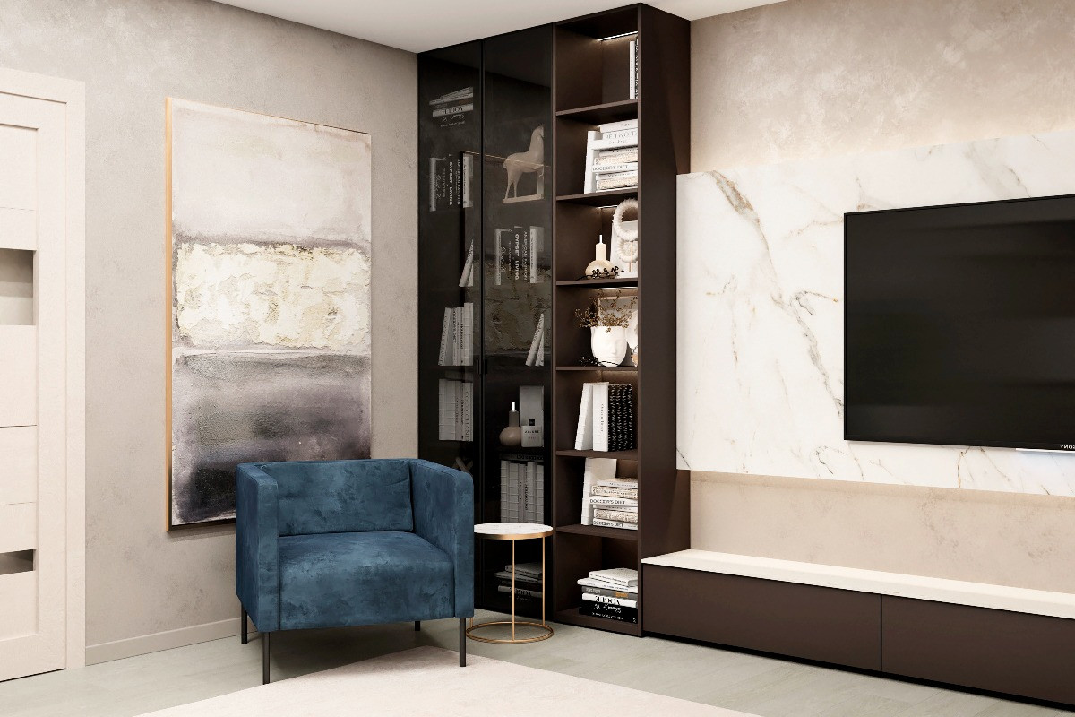 Уютная кухня-гостиная с камином