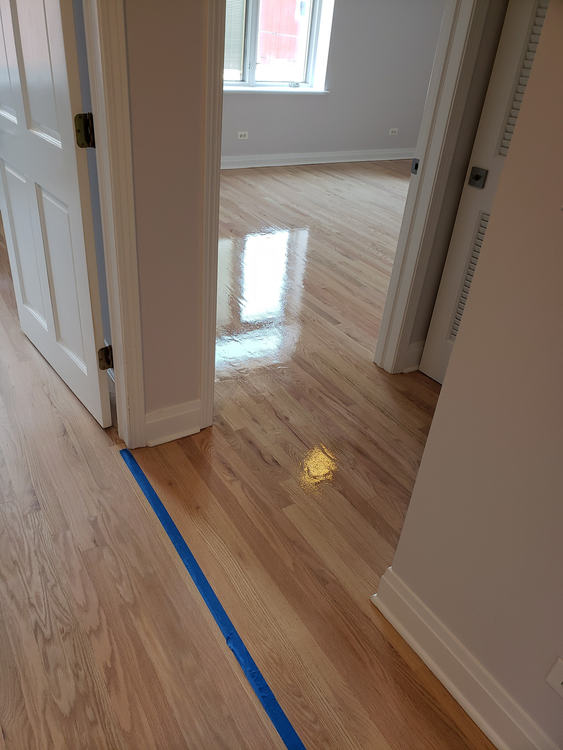 Chicago , Bona Seal on red oak finished with 3 coats Bona Mega One