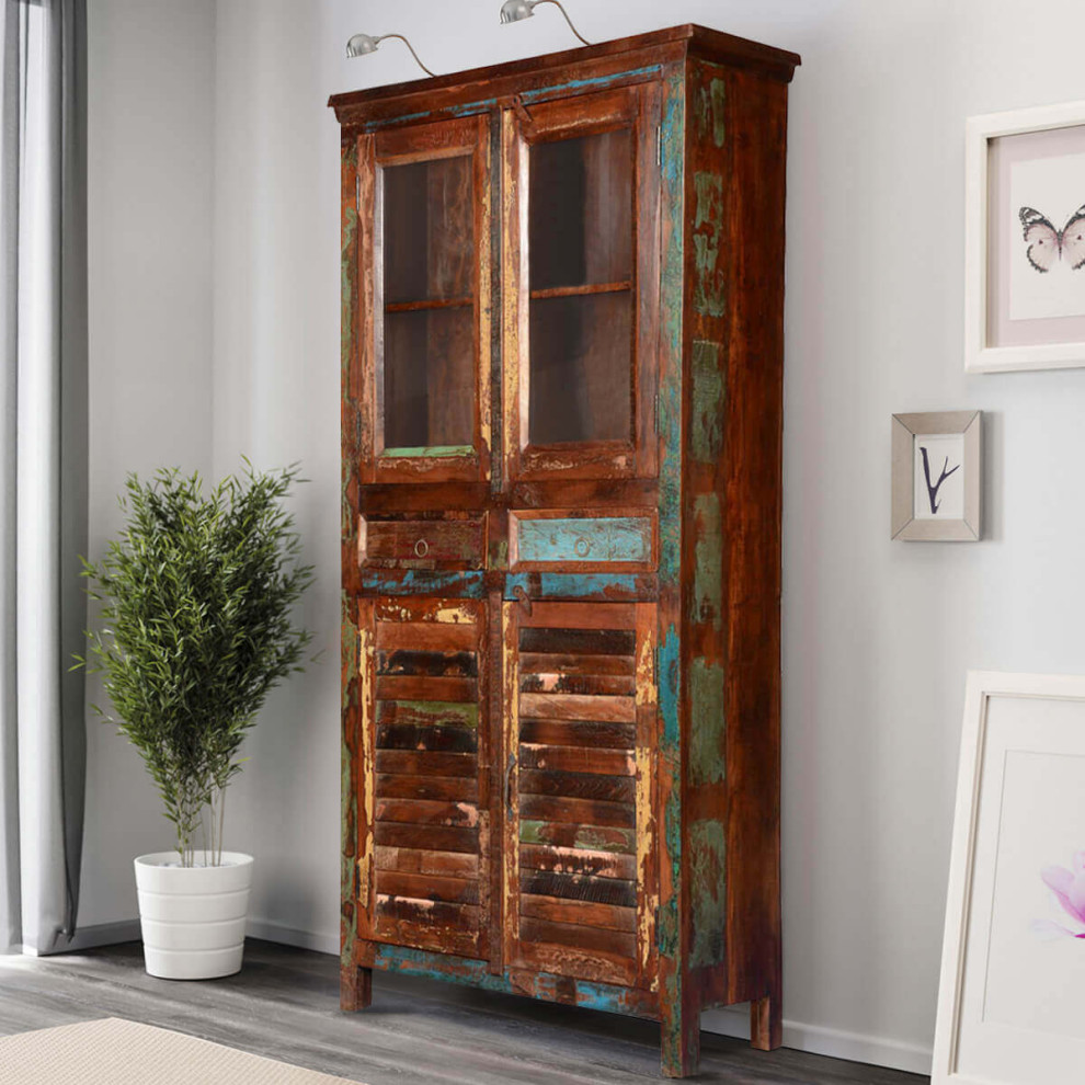 Bernice Rustic Reclaimed Wood Freestanding Display Armoire