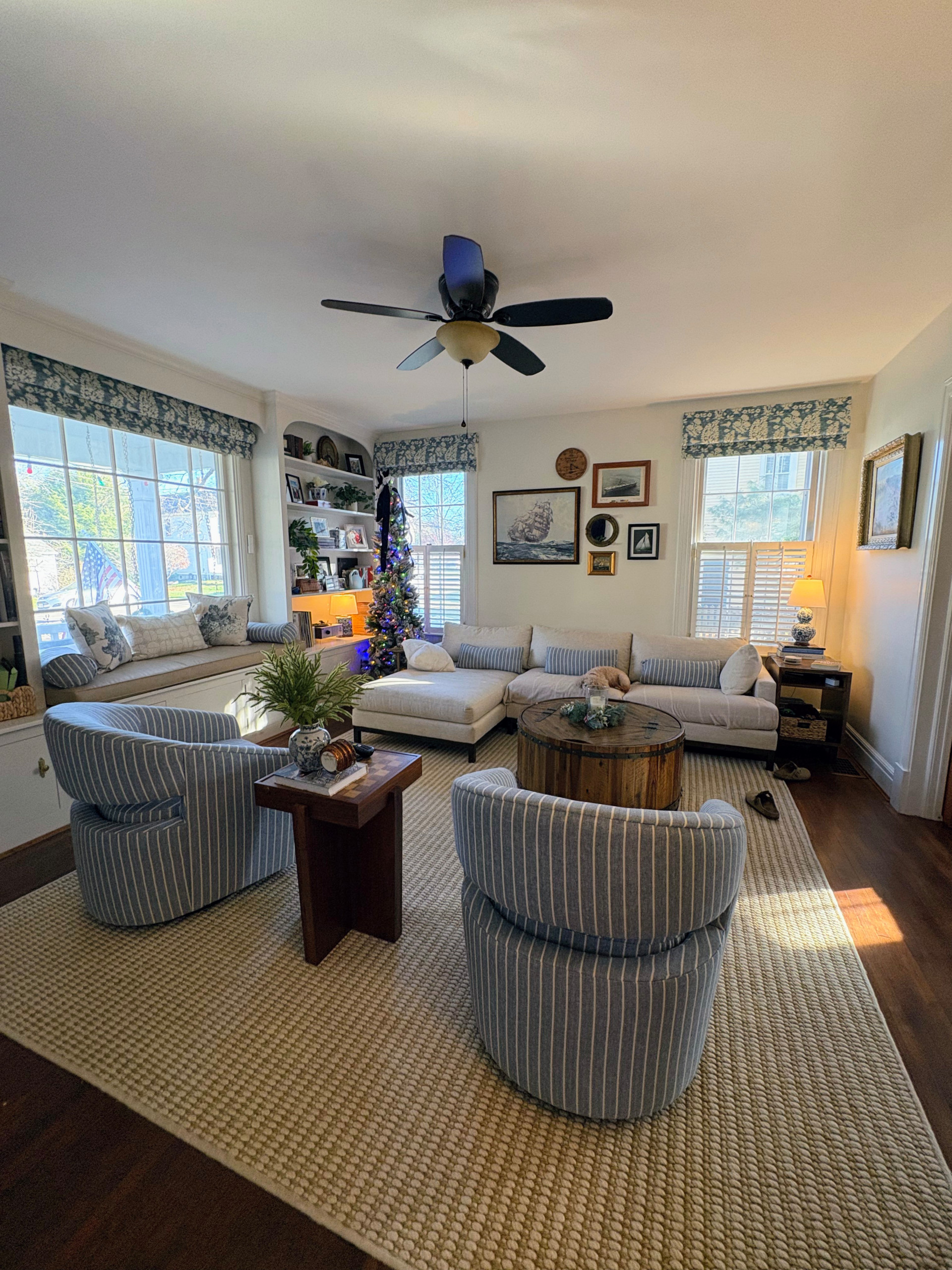 European living-  Roman shade valance window treatments