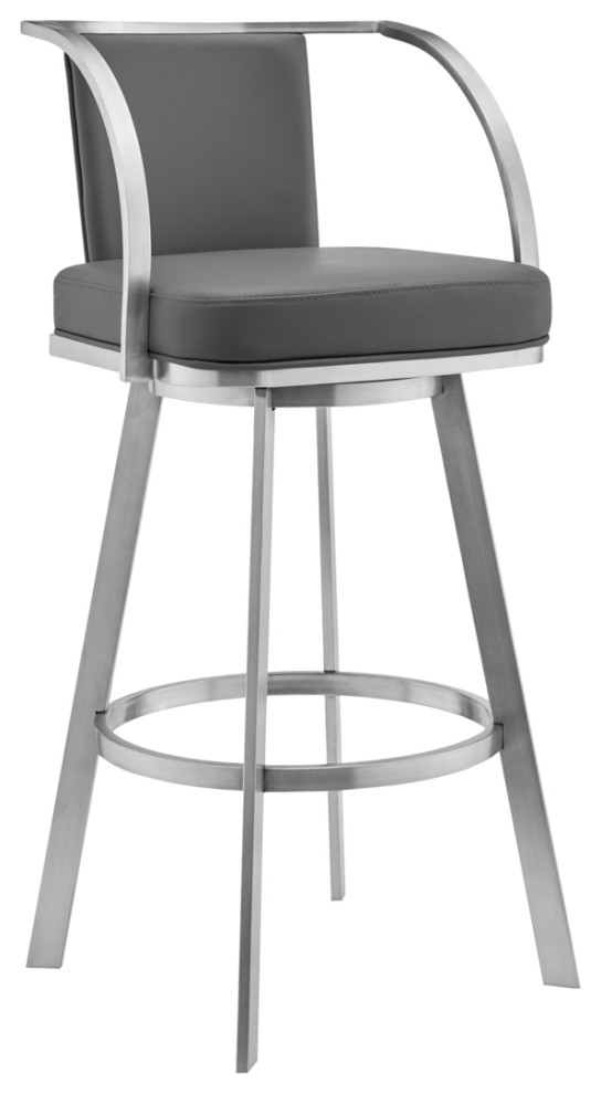 Ovn 26 Inch Swivel Counter Stool Stainless Steel Frame Gray Faux