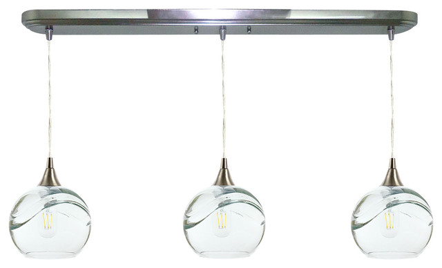 Swell 3-Light Linear Pendant No. 767, Clear Glass Shades, 8 Watt