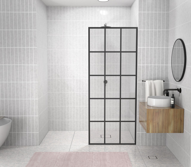 Glass Warehouse 78x32 French Monture Noir Single Fixed Panel Transitional Shower Doors