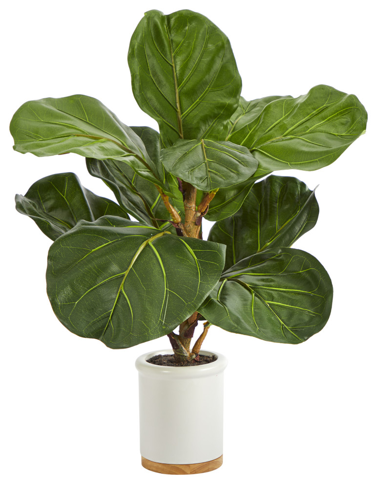 21" Fiddle Leaf Artificial Tree, White Ceramic Planter Modern