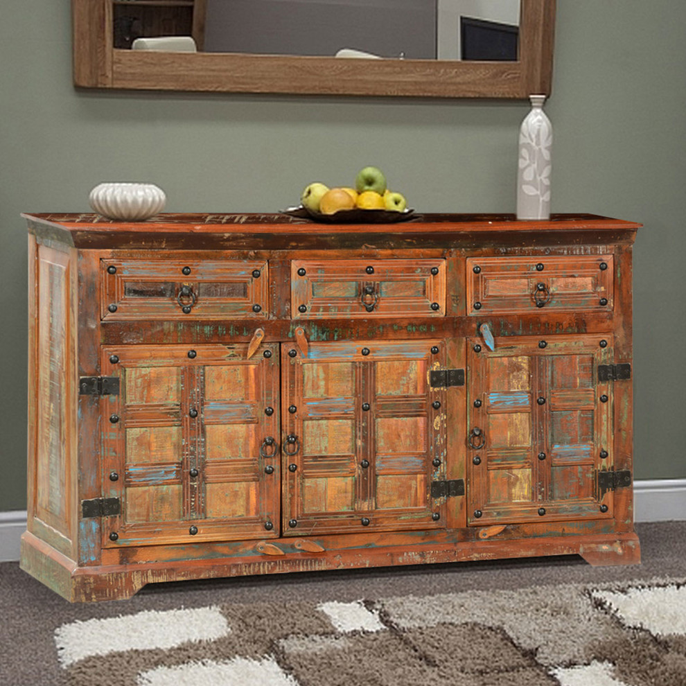 Rustic Plaid Reclaimed Wood Sideboard Eclectic Dining Room