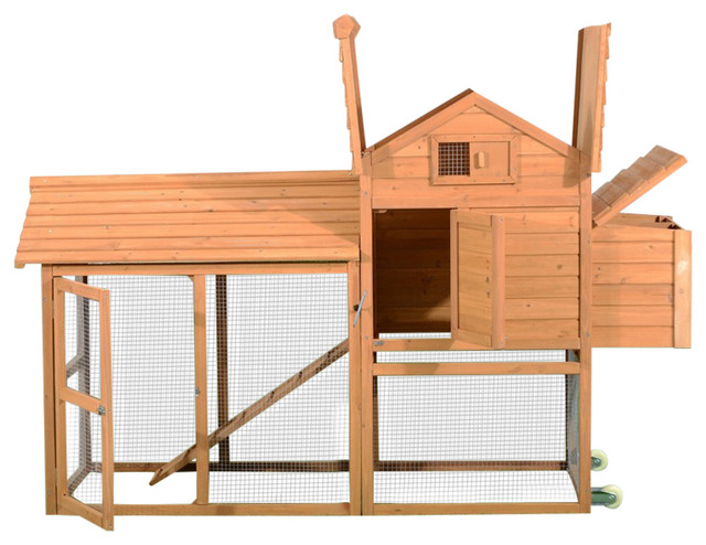 Pawhut Chicken Coop Hen House With Run And Wheels