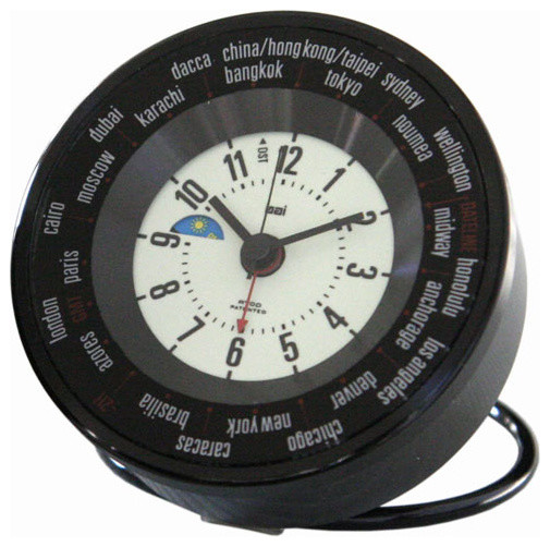 Black Bai Auto-Align World Trotter Alarm Travel Clock