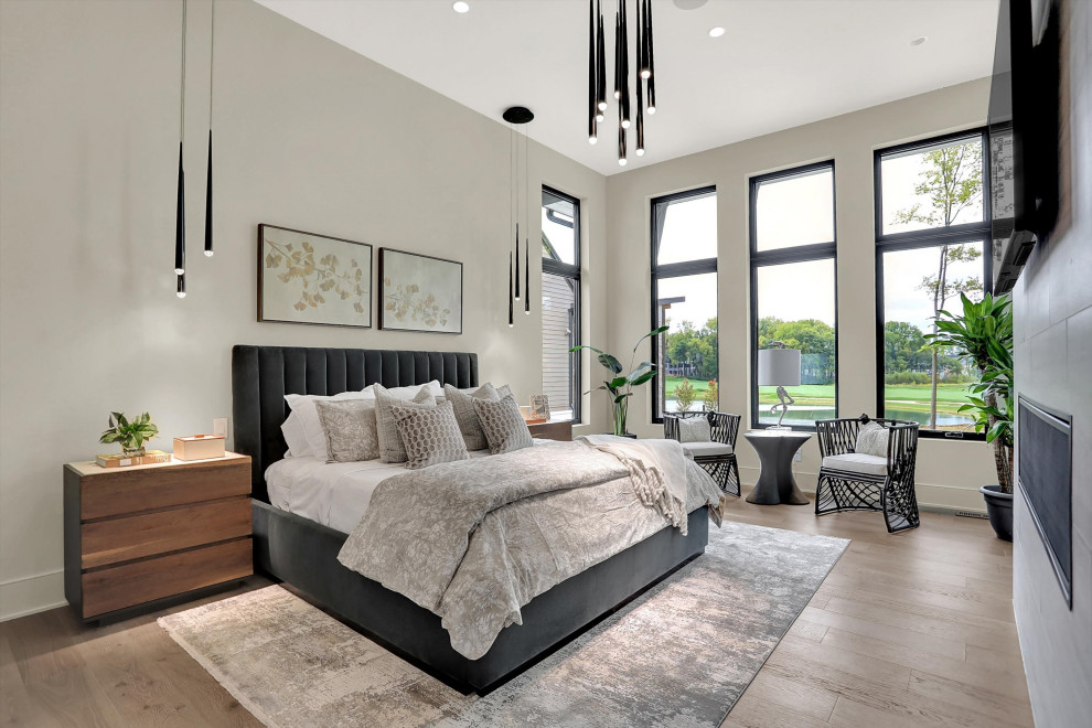 This is an example of a large modern bedroom in Tampa.