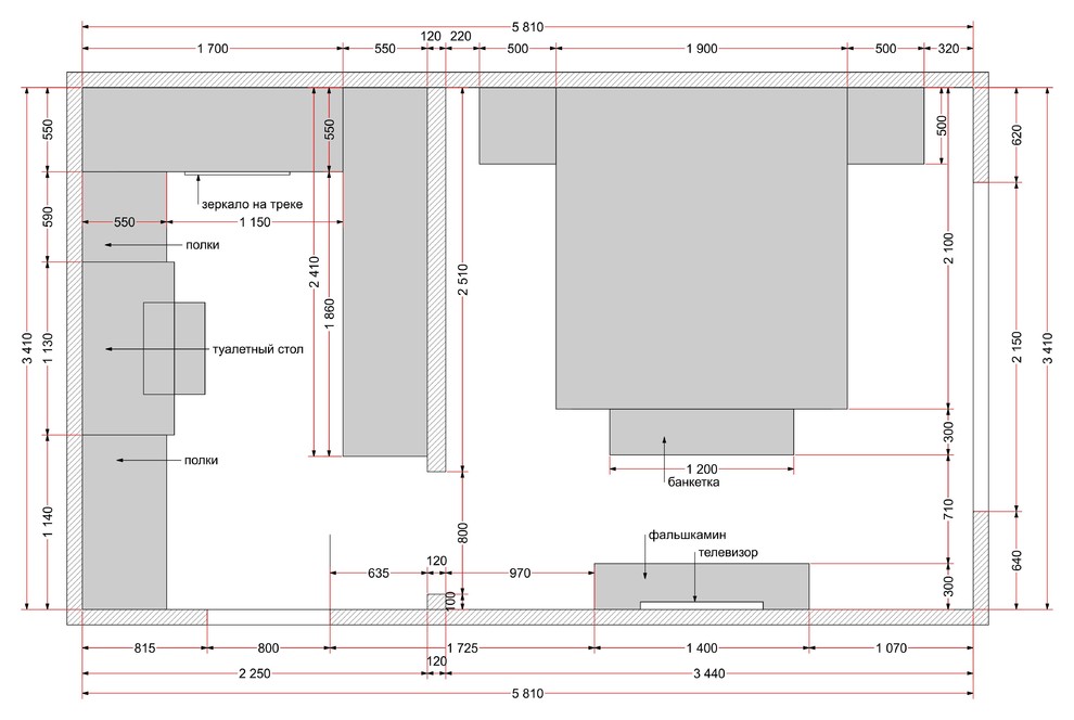 Спальня с гардеробом 19,7 кв.м. (Москва)