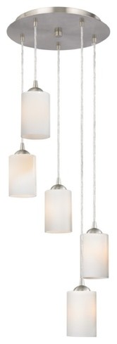 Modern Multi-Light Pendant Light with White Glass and 5-Lights