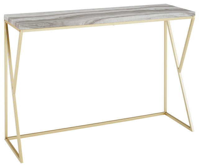 46" Geometric Side Faux Marble Entry Table Contemporary Console