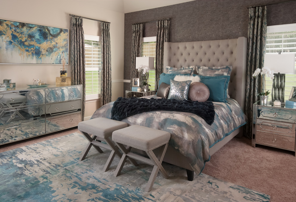 This is an example of a transitional bedroom in Atlanta.