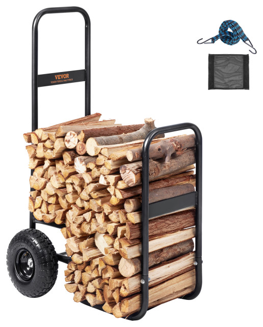 VEVOR Firewood Log Cart Wood Mover Hauler 250lbs Capacity on Rubber Wheels Dolly Contemporary