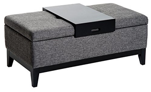 Homcom 42 Rectangular Linen Fabric Storage Ottoman Bench With