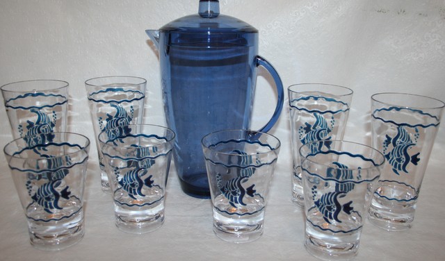 Navy Blue Tropical Fish Acrylic Glassware Set
