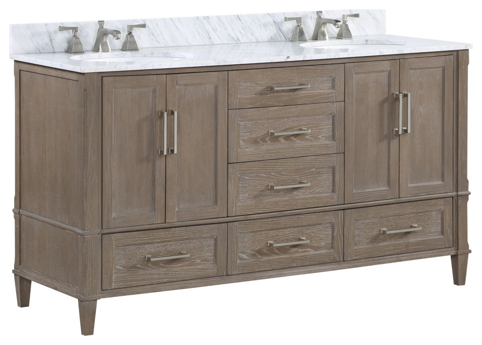 Montauk 60" Double Bathroom Vanity, Light Oak Transitional Bathroom