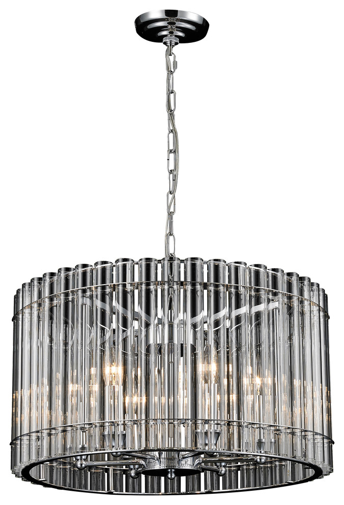 Round Chrome Chandelier With Clear Glass Tubes