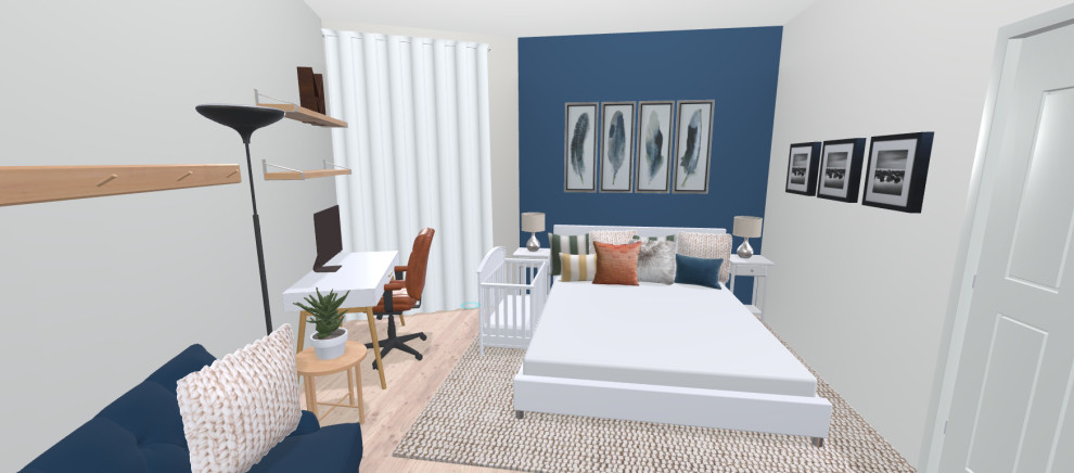 Umplanung und Farbberatung für ein Schlafzimmer mit einem Homeoffice-Platz