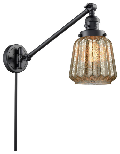 Chatham 1-Light Swing Arm Light, Matte Black, Glass: Mercury Plated