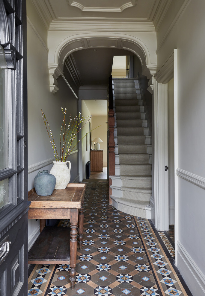 This is an example of a traditional entrance in London with a dado rail.