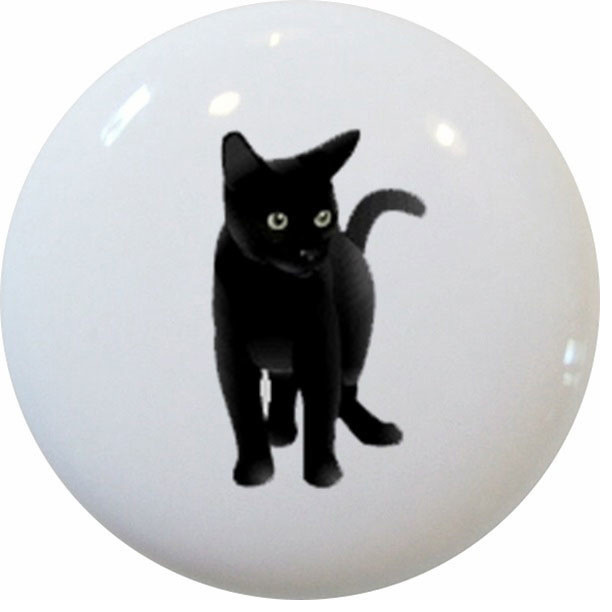Black Cat Ceramic Cabinet Drawer Pull Knob Contemporary