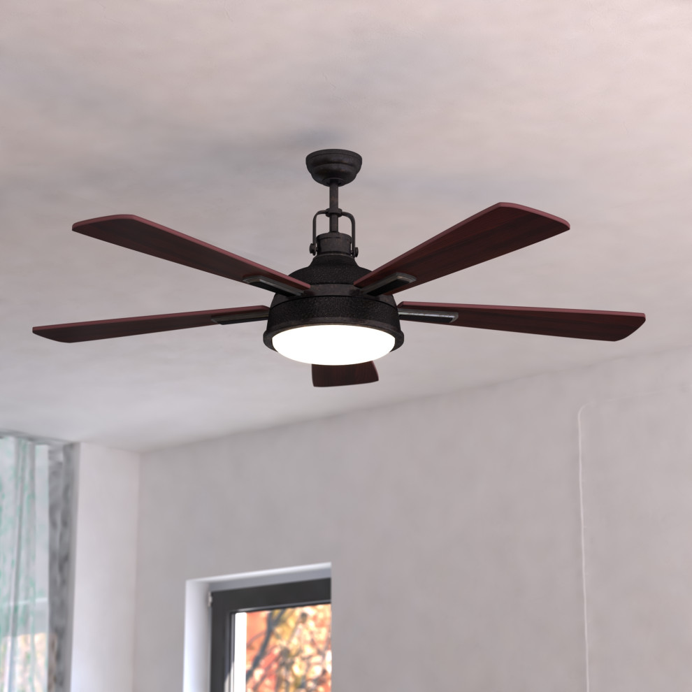 Walton 52 In. Bronze Industrial Loft Ceiling Fan with LED Light Kit and