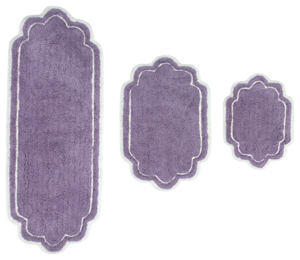 Allure Collection Absorbent Cotton Machine Washable 3-Piece Rug Set, Purple